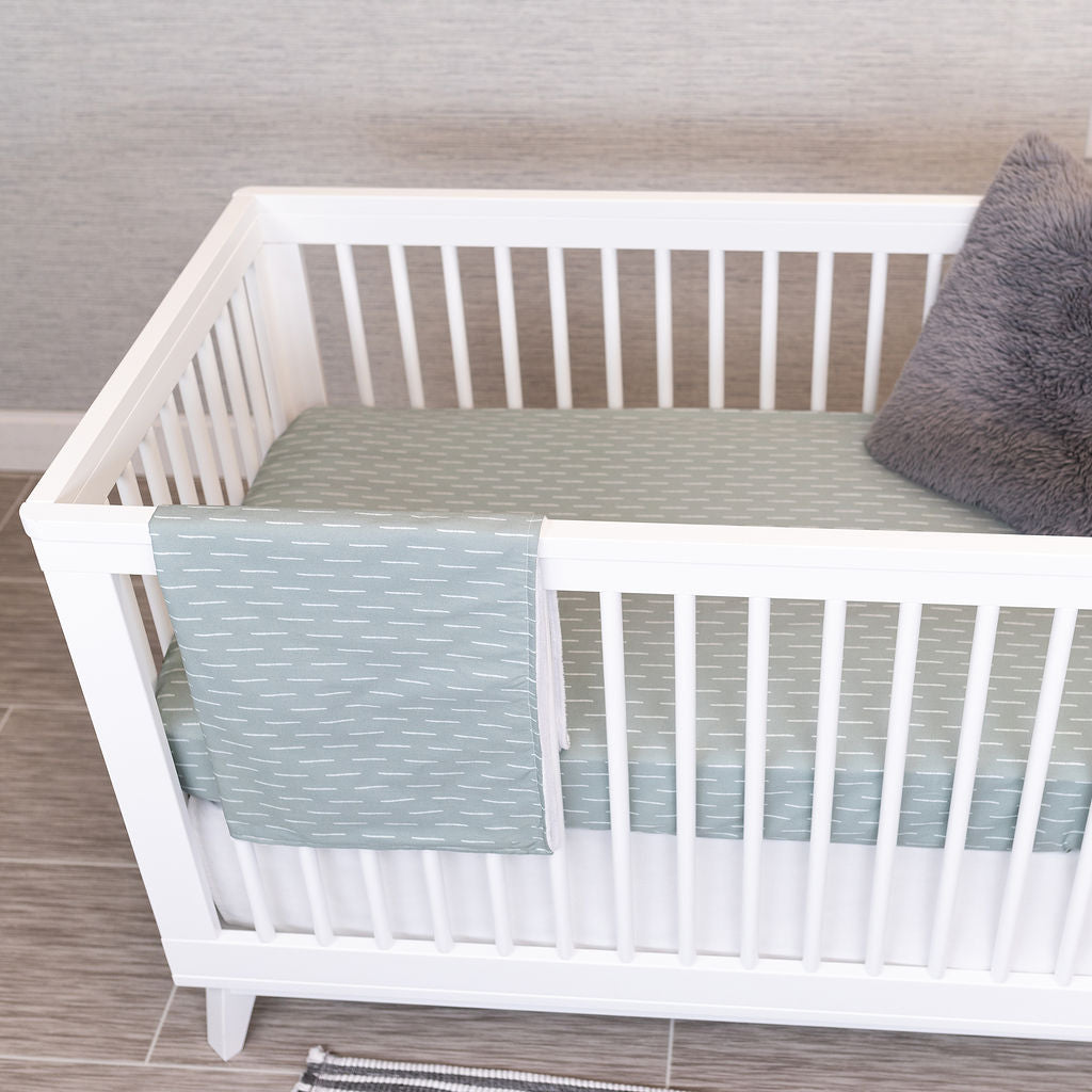 Baby Fingers in Chalk - Classic Nursery Bedding Set - White Dashes on Slate - Olli+Lime